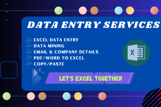 do excel data entry, web mining, list or find emails address