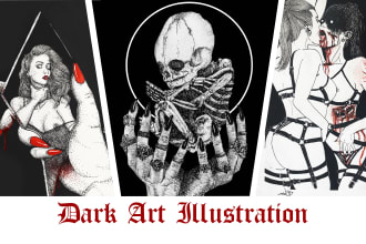 draw dark art, horror illustrations and tattoo designs