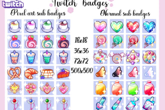 draw cute sub badges, pixel art badges for twitch channel