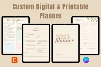 design etsy digital planner, printable planner with digital stickers