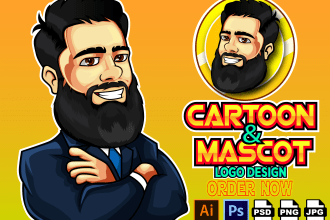design 2 unique cartoon mascot or modern portrait logo for your business