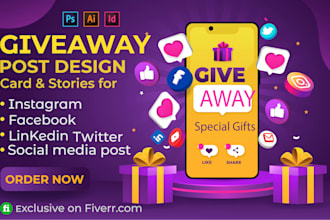 giveaway post card for fakebook, linkedin and instagram