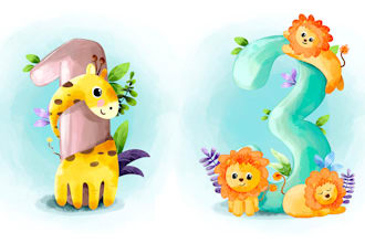 draw numbers as cute illustrations