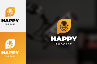design professional podcast, microphone, music logo