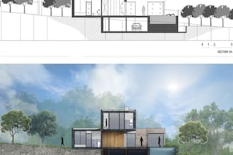 render sections elevations and plans in color