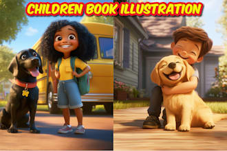 draw african american children book illustration and story book illustration