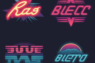 make 80s retro style neon effects 3d unique logo designs