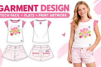 create professional garment designs, technical flats