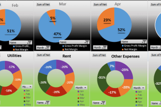 do financial analysis, charts, pivot table and dashboards