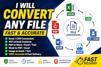 convert excel CSV, contacts vcf vcard, pdf, word, text image