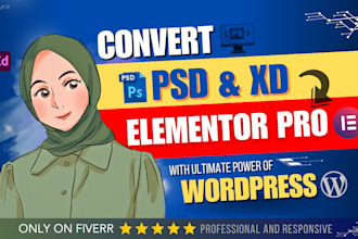 convert PSD, xd design to elementor with wordpress