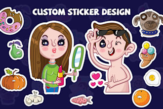 design cute sticker animals, characters, foods
