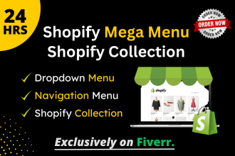 create shopify mega menu, shopify menu, shopify collections