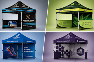 design custom tent designs, table covers and feather flags