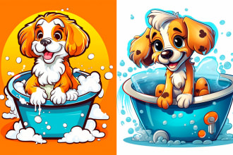 do cartoon dog grooming mascot logo design