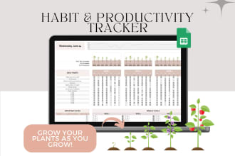 design a digital habit tracker, productivity tracker, and spreadsheet templates