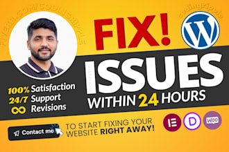 fix wordpress website issues critical error bugs, elementor pro divi expert help