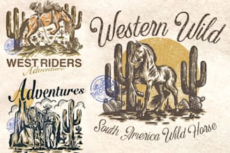 drawing vintage, western etc illustration