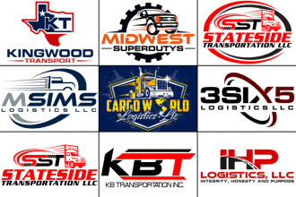 design semi truck, transport, logistic and trucking logo