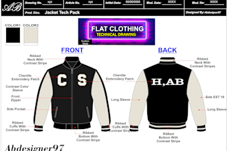 design fashion apparel tech pack , clothing flat sketches