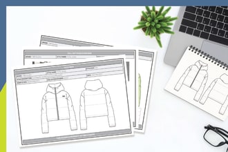 do professional fashion technical sketch and tech packs
