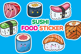draw cute sushi custom food sticker, planner, doodle sticker