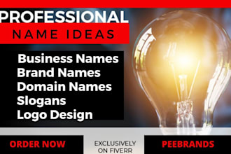 brainstorm catchy business name, brand name, company name, slogans, logo