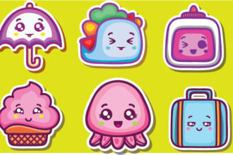 design cute kawaii emoticon, stickers, chibi, emoji
