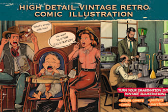 draw authentic vintage comic and retro art illustration