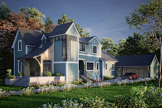 design house exterior 3d model, renderings and walkthrough