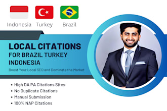 build 60 indonesia, turkey, and brazil local citations for local SEO
