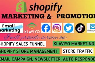 do shopify promotion,sales funnel, klaviyo marketing for increased store sales