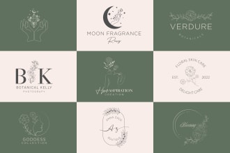 do hand drawn botanical boho feminine line art floral cosmetic spa logo design