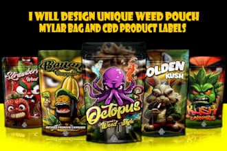 design unique weed pouch, mylar bag and cbd product labels