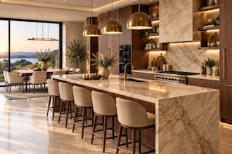 design a modern kitchen interior with realistic 3d renders