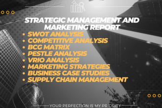 write strategic management, hrm, ethics, marketing reports