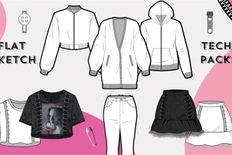 create flat sketch and tech pack for fashion garment