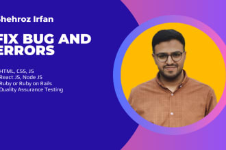fix bugs of html css javascript react js node js ruby code