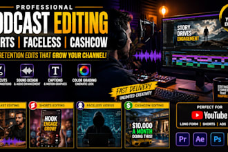 podcast editing and shorts, faceless, documentary editing