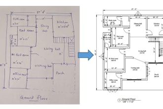 draw a 2d floor plan in autocad or revit from hand sketch