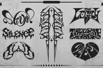 create awesome metal, y2k, psychedelic font logo