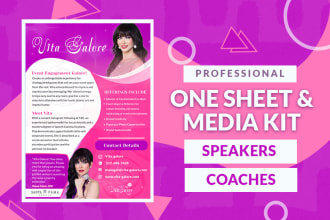 design a professional speaker sheet, media kit, one sheet, press release, epk