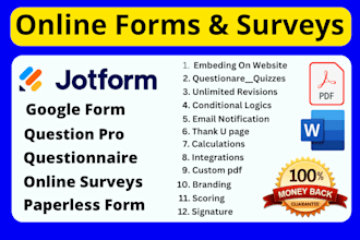 create online forms, surveys, jotform, google form, paperless form, questionpro