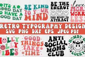 do retro wavy groovy typography bulk svg t shirt design