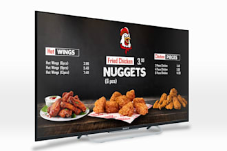 create a digital menu TV screen design for your restaurant