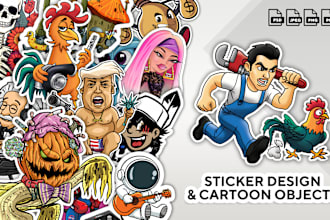 draw custom cartoon sticker design, character or object any