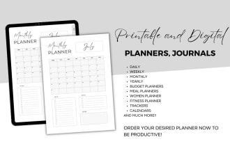 design printable planner, digital planner, digital journal, calendar for etsy