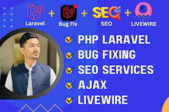 develop, optimize laravel websites with PHP, SEO, livewire