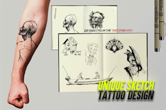 hand draw unique custom sketchy style tattoo design