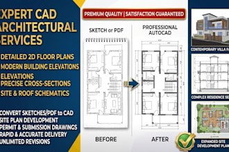 convert PDF or sketch to autocad 2d floor plan house plans